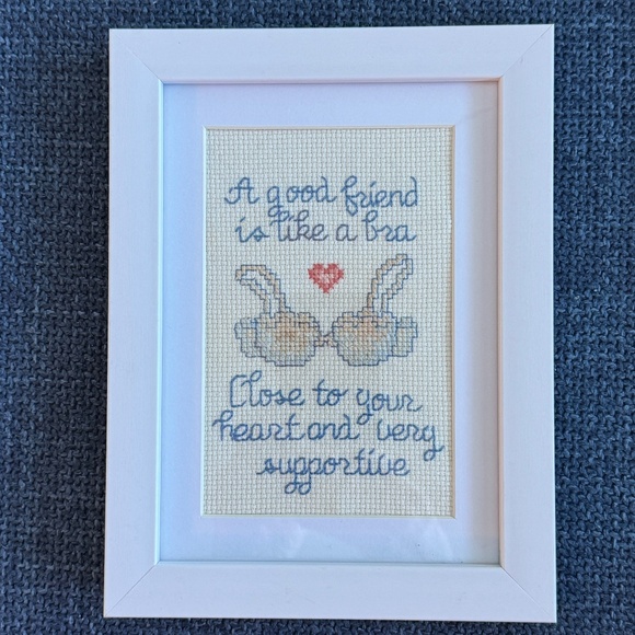 Handmade Other - Framed Needlepoint Art Cottagecore Humour - A Good Friend Is Like a Bra